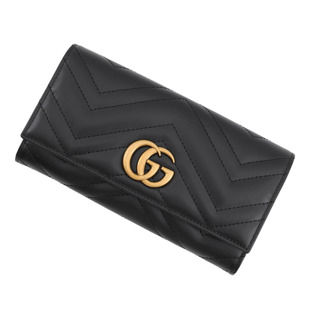Gucci GG Marmont Double G Continental Wallet Leather 443436 GUCCI Black Long ...